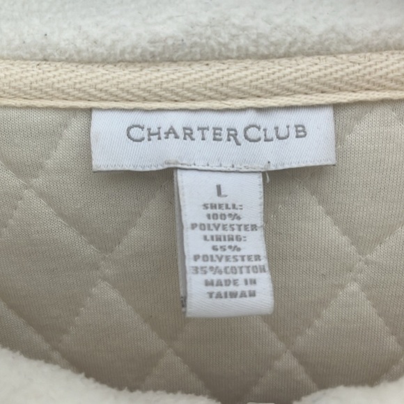 Charter Club cream quilted fleece zip up jacket woman’s size large - Picture 2 of 4